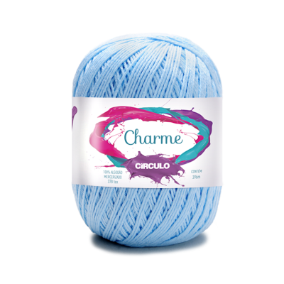 Novelo de fio azul claro de algodão mercerizado com etiqueta Charme CÍRCULO.
