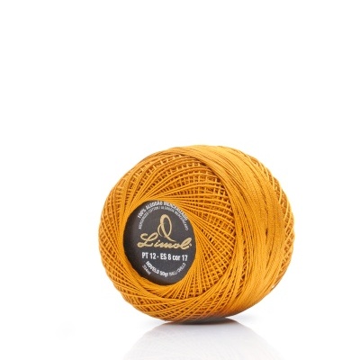 Rolo de linha amarelo com etiqueta preta