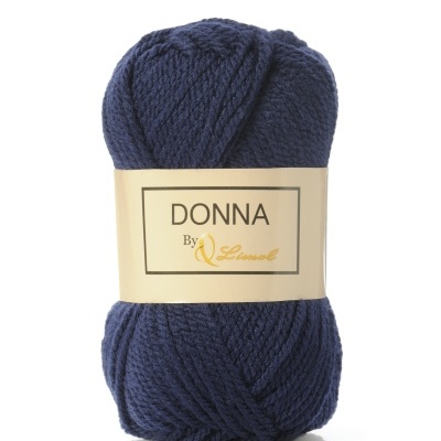 Novelo de lã azul escuro com etiqueta DONNA By Q Leinool