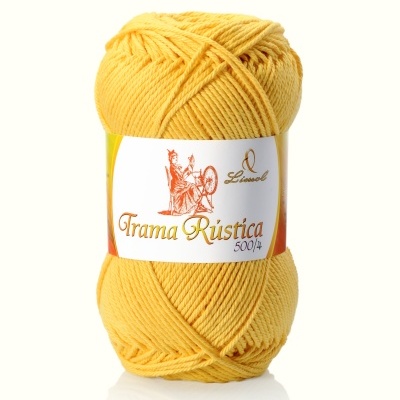 Novelo de lã amarela com etiqueta Trama Rústica 500/4