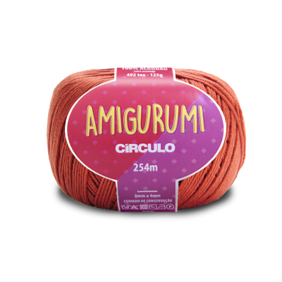 Fio de algodão Amigurumi Círculo cor ferrugem com etiqueta roxa