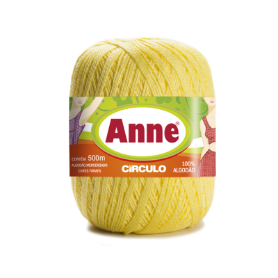 Novelo de fio amarelo Anne 100% algodão com etiqueta verde e laranja