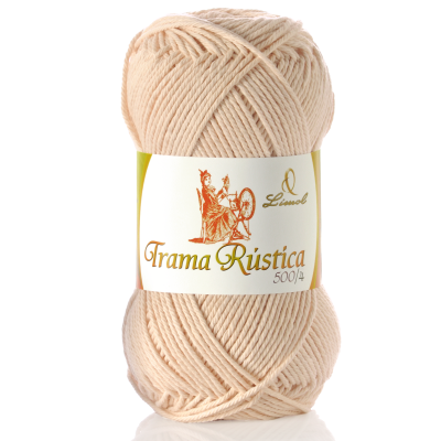 Novelo de fio Trama Rústica bege claro com etiqueta branca