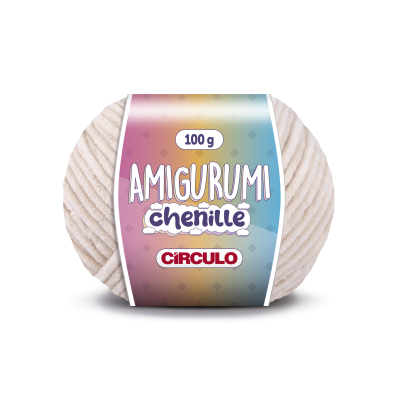 Novelo de lã creme com etiqueta colorida e texto