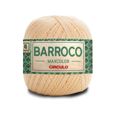 Novelo de fio de algodão creme com rótulo verde e bege