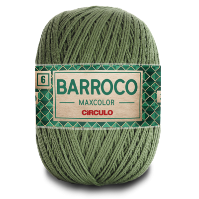 Rolo de fio verde com etiqueta com texto Barroco Maxcolor Círculo