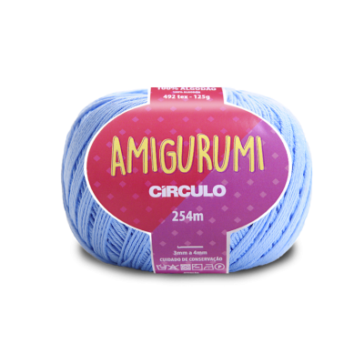 Novelo de fio azul claro Amigurumi Círculo, algodão 100% com etiqueta visível