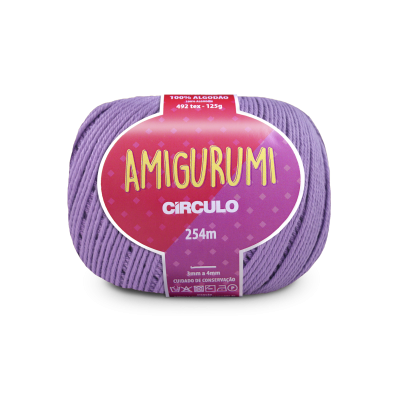 Novelo de fio lilás para amigurumi Círculo com rótulo vermelho e violeta