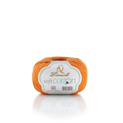 Novelo de fio de algodão laranja com etiqueta Lanasol soft cotton