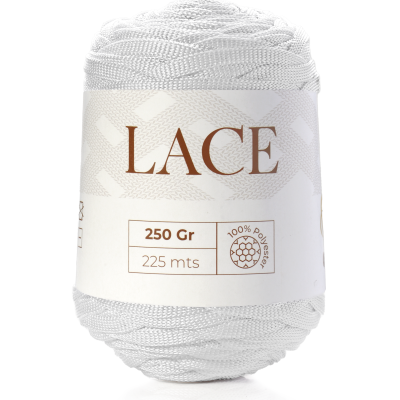 Novelo de linha branca 100% poliéster com etiqueta lace 250 Gr 225 mts