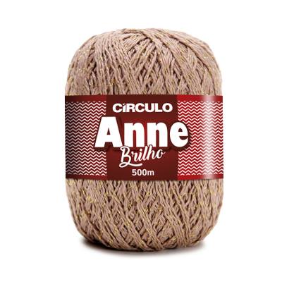 Novelo de fio rosa com brilho dourado, marca Círculo Anne Brilho, 500m.