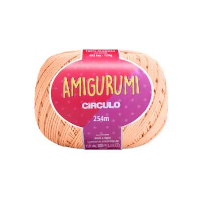 Rolo de fio de algodão cor salmão com rótulo colorido da marca Círculo