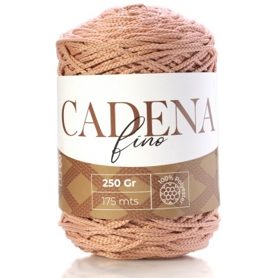 Novelo de fio CADENA fino rosa claro com rótulo branco e castanho