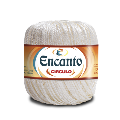Novelo de fio Encanto Circulo branco com rótulo laranja