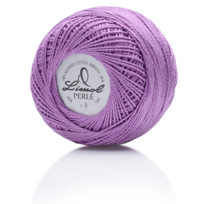Novelo lilás de linha de algodão Linol Perlé com etiqueta redonda