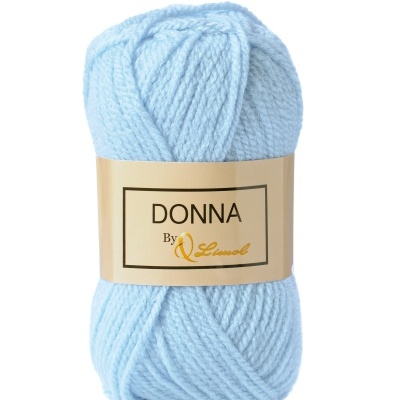 Novelo de lã azul claro com etiqueta DONNA By Q Limol