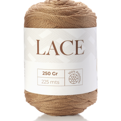 Rolo de fio castanho claro com etiqueta LACE 250 Gr 225 mts 100% Poliéster