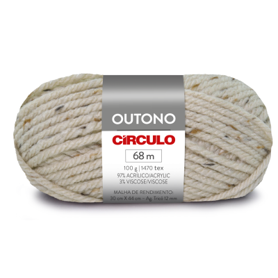 Novelo de fio de algodão bege mesclado com rótulo branco e cinzento