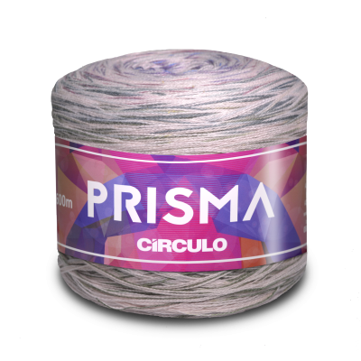 Rolo de fio de algodão Prisma Circulo com etiqueta roxa e padrão geométrico
