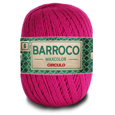 Fio de algodão rosa com etiqueta verde e texto Barroco Maxcolor Círculo