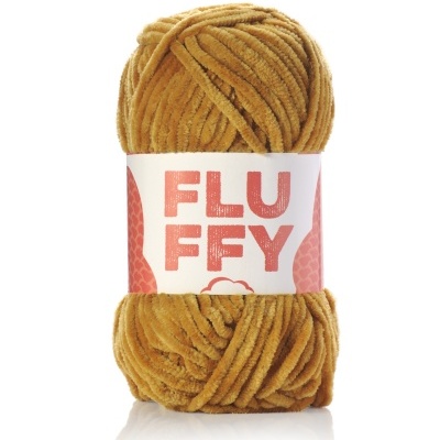 Novelo de fio chenille castanho claro com etiqueta FLUFFY