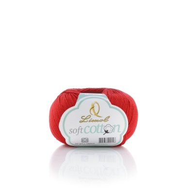 Novo novelo de linha vermelha de algodão com rótulo 'Lanasol soft Cotton'