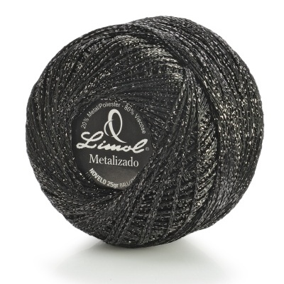 Rolo de linha Limol Metalizado preto com brilho metálico sobre fundo branco