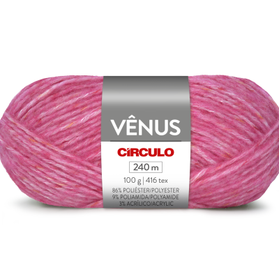 Novelo de lã rosa Vênus da marca Círculo com etiqueta cinza