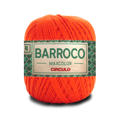 Novelo de fio laranja barroco Maxcolor CIRCULO com etiqueta verde e bege
