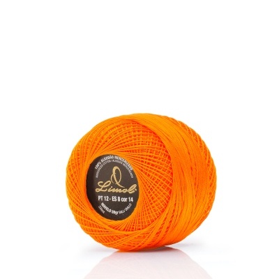 Novelo de linha de algodão laranja Linosol com etiqueta preta