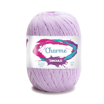 Rolo de fio de algodão lilás com etiqueta branca