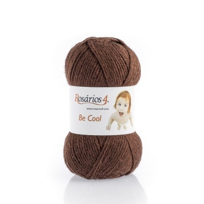 Novelo de lã castanha Rosários 4 Be Cool com etiqueta e imagem de criança