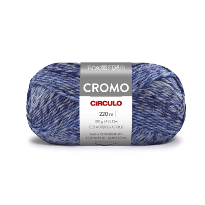 Novelo de lã azul mesclada CÍRCULO CROMO com etiqueta cinzenta