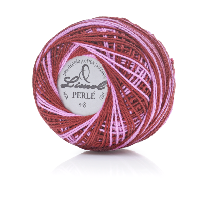 Rolo de linha de algodão castanho e rosa Linol Perlé n.º 8