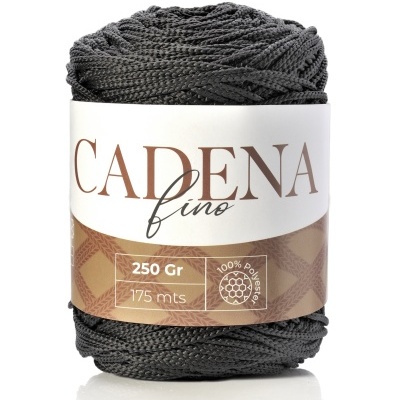 Novelo de fio preto CADENA fino com etiqueta branca e castanha