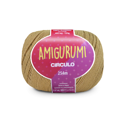 Novelo de fio para tricot castanho claro com etiqueta rosa Amigurumi Círculo