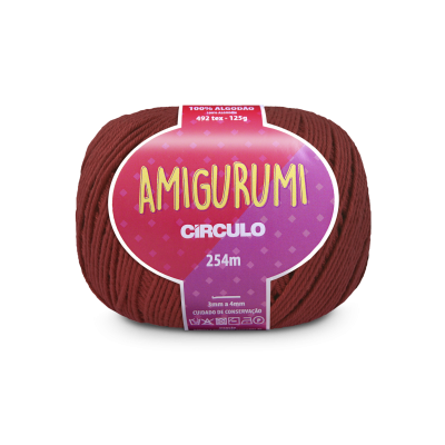 Novelo de fio vermelho Amigurumi Círculo em algodão com etiqueta roxa e rosa