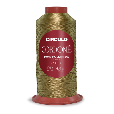 Rolo de linha dourada CORDONÊ em suporte vermelho