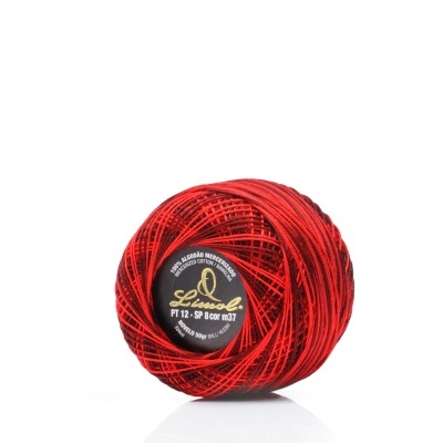 Esfera vermelha de linha com rótulo preto