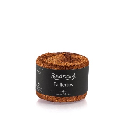 Novelo de fio castanho Rosários 4 Paillettes com etiqueta preta