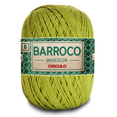 Novelo de fio Barroco Maxcolor cor verde claro com etiqueta verde e branco