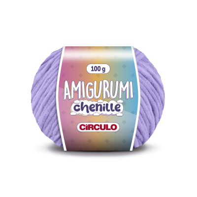 Novelo de fio chenille lilás para amigurumi com etiqueta colorida