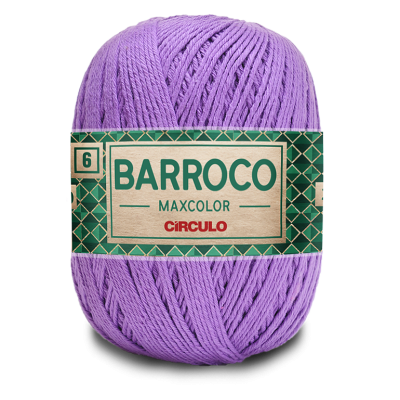 Novelo de fio lilás Barroco Maxcolor Círculo com etiqueta verde e bege