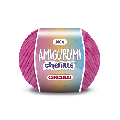 Novelo de lã rosa chenille para amigurumi com etiqueta colorida