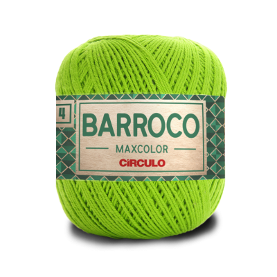 Novelo de fio verde limão com etiqueta BARROCO MAXCOLOR CÍRCULO