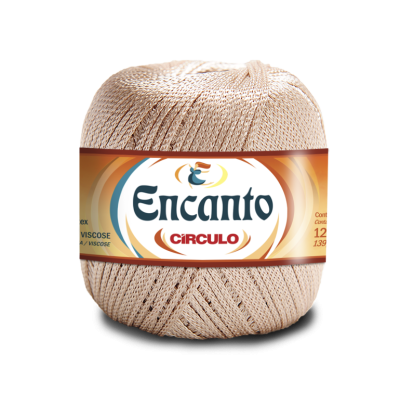 Novelo de fio de viscose bege com rótulo colorido