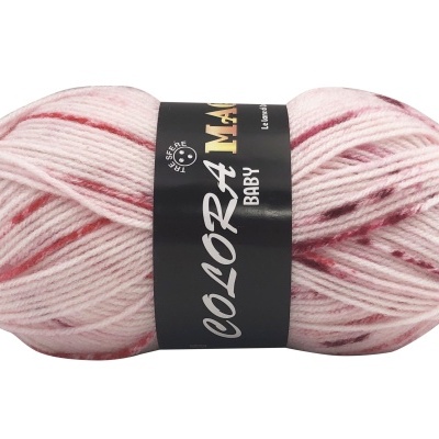 Novelo de lã colorida cor-de-rosa com etiqueta preta