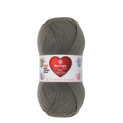 Novelo de lã cinza Kartopu Baby Love & Care com etiqueta branca