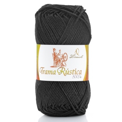 Skein de lã preta Trama Rustica 500/4 com etiqueta da marca Lismol