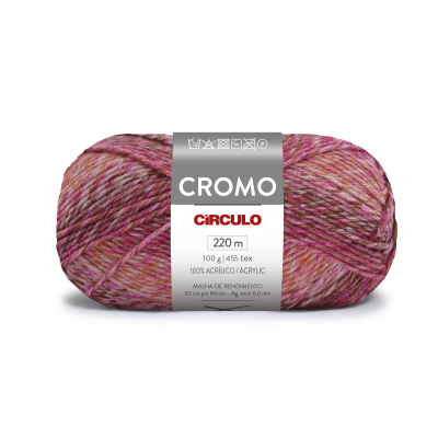 Novelo de lã CROMO multicolor rosa da CÍRCULO com etiqueta de cuidados e composição